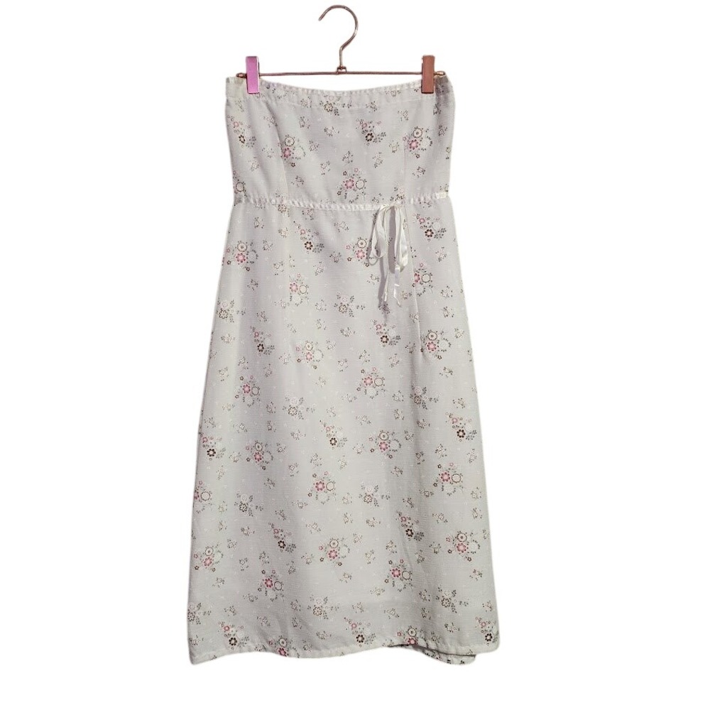 JOLIE White Y2K Floral Strapless Midi Dress Cottagecore Coquette Milkmaid‎ M - Picture 2 of 8